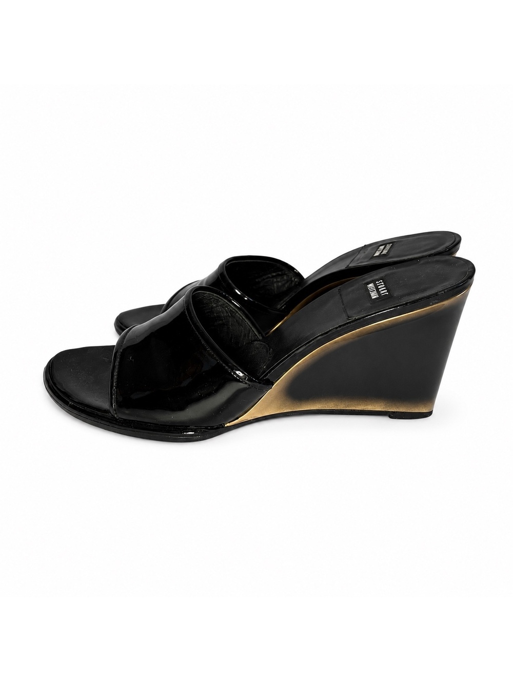 Stuart Weitzman Black Patent Leather Wedge Sandals 7.5/8 - Picture 2 of 5